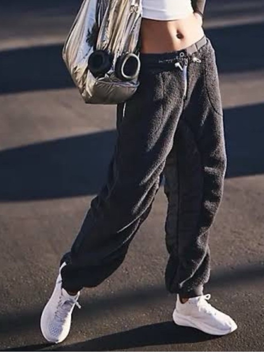New Free People Sundown Low-Rise Fleece Joggers Black Small